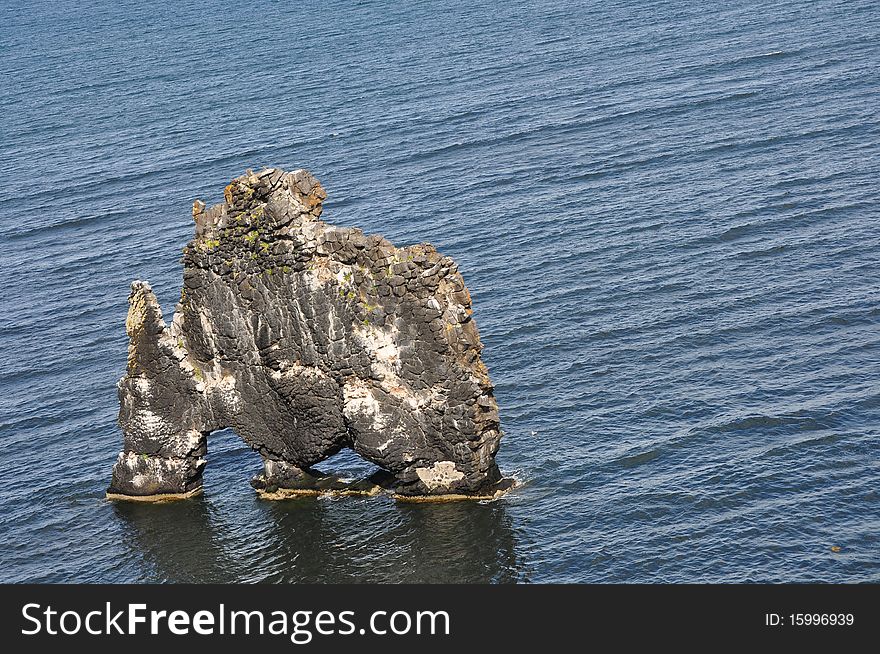 A sea erosion rock in the middle of the sea, Hvitserkur(Whiteshirt), Iceland. A sea erosion rock in the middle of the sea, Hvitserkur(Whiteshirt), Iceland