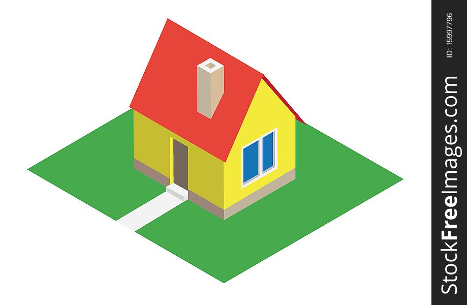 Isometric house with lawn - illustration. Isometric house with lawn - illustration