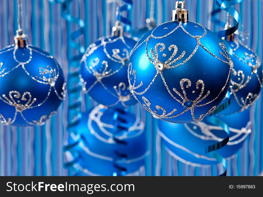 Christmas background from balls. Blue background. Christmas background from balls. Blue background