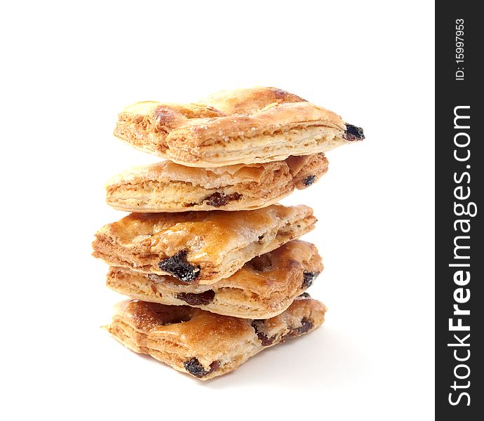 Cookies with raisins on a white background