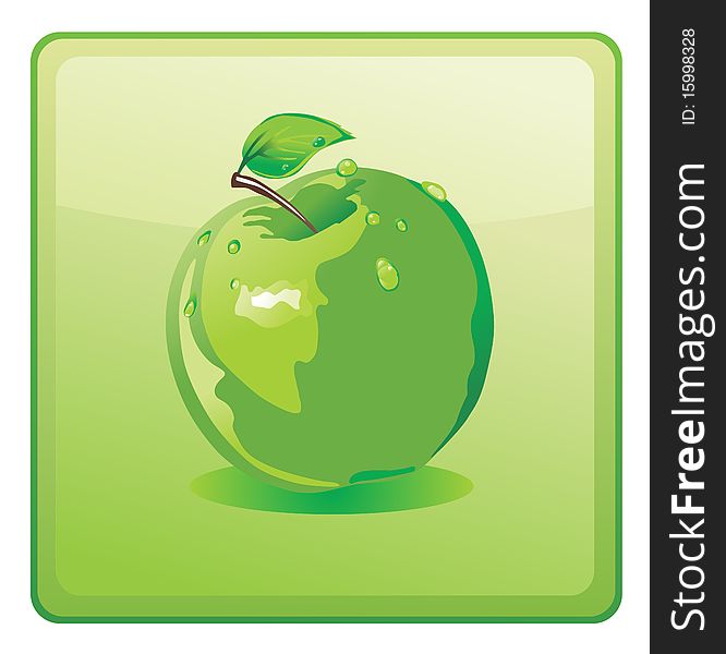Green apple on green background icon