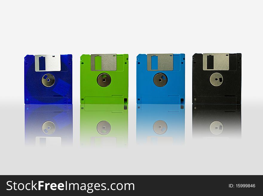 Colorful diskettes isolated on the white background