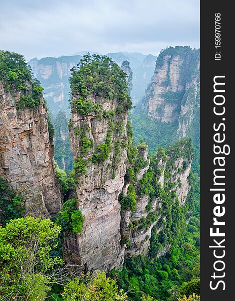 Famous tourist attraction of China - Avatar Hallelujah Mountain in Zhangjiajie stone pillars cliff mountains at Wulingyuan, Hunan, China. Famous tourist attraction of China - Avatar Hallelujah Mountain in Zhangjiajie stone pillars cliff mountains at Wulingyuan, Hunan, China