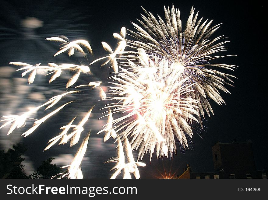 Aerial fireworks over downtown OKC's Bricktown area celebrate July 4th. Aerial fireworks over downtown OKC's Bricktown area celebrate July 4th.