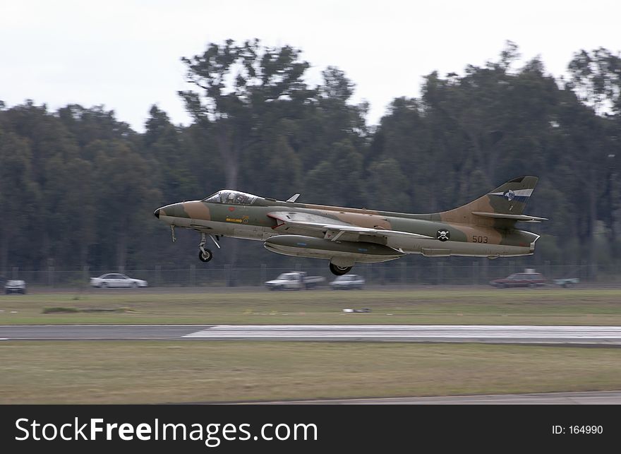 Hawker Hunter Jet landing. Hawker Hunter Jet landing