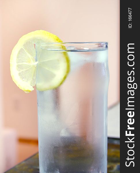 Glass of water on a kitchen table