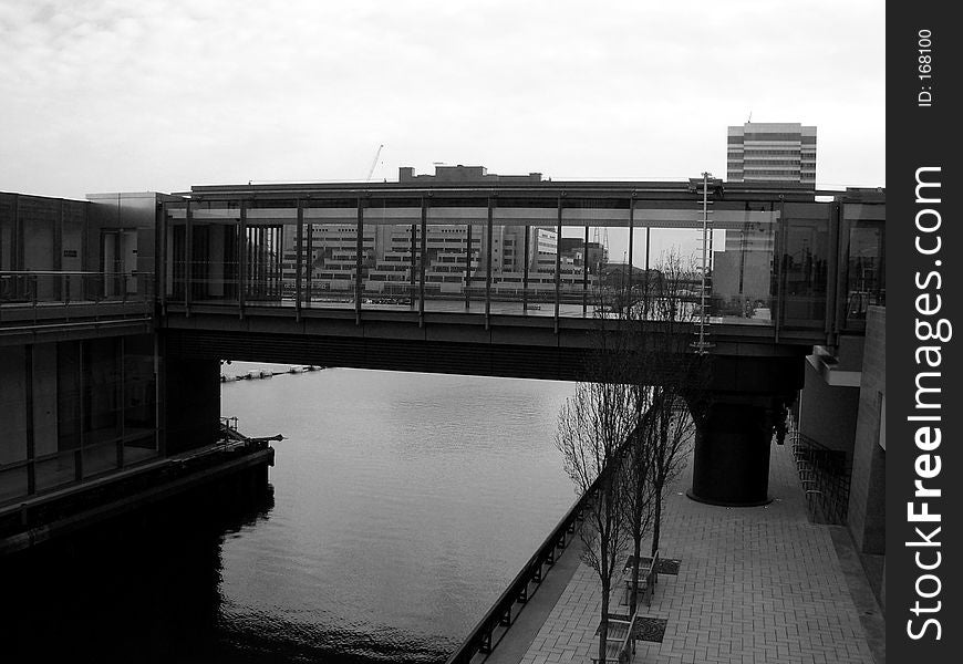 This is a permanent bridge in London's Docklands. This is a permanent bridge in London's Docklands.