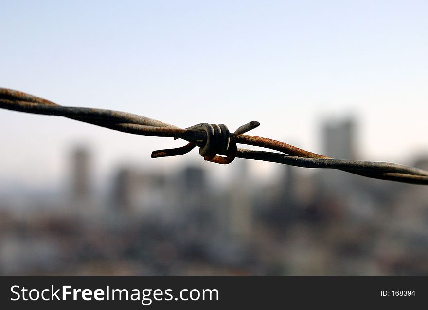 Barbed Wire In Front Of City
