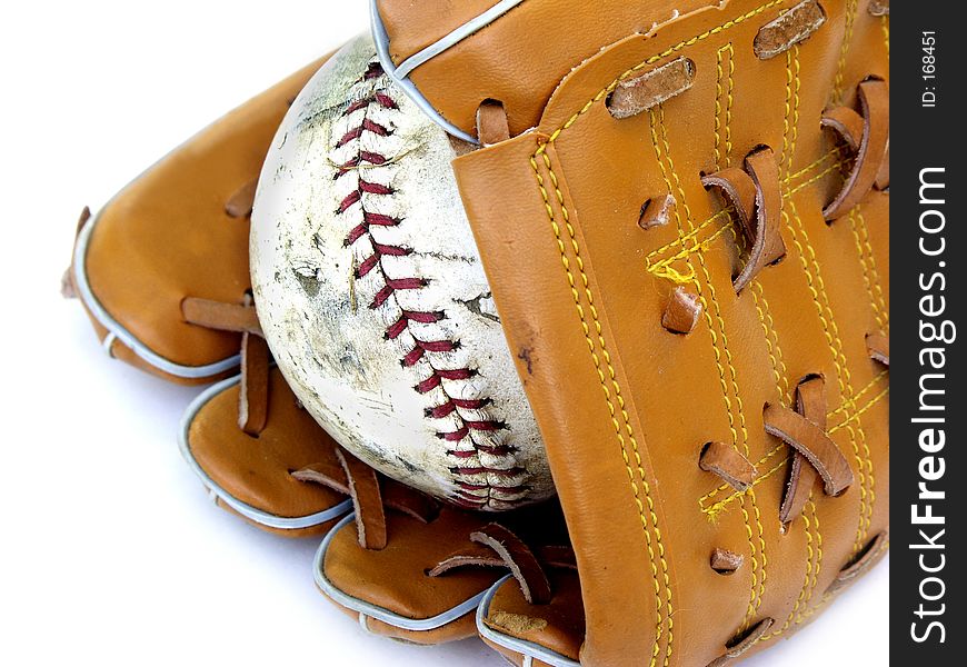 Isolated ball and glove. Isolated ball and glove