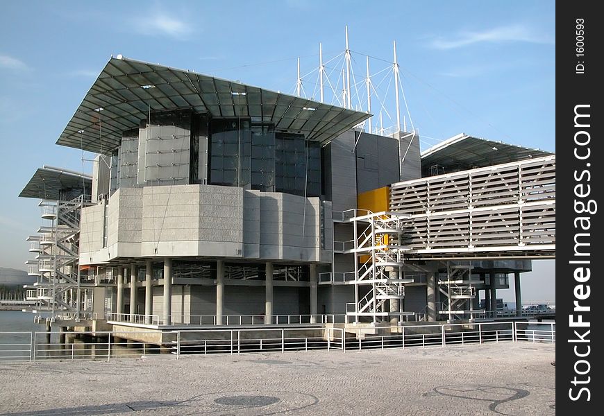Modern building. Oceanarium in Lisbon, Portugal