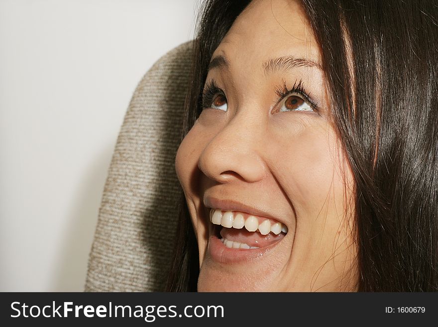 Close-up of japanese girl making funny expression