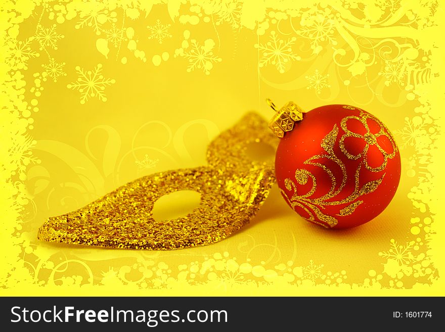 Christmas bauble on a yellow background