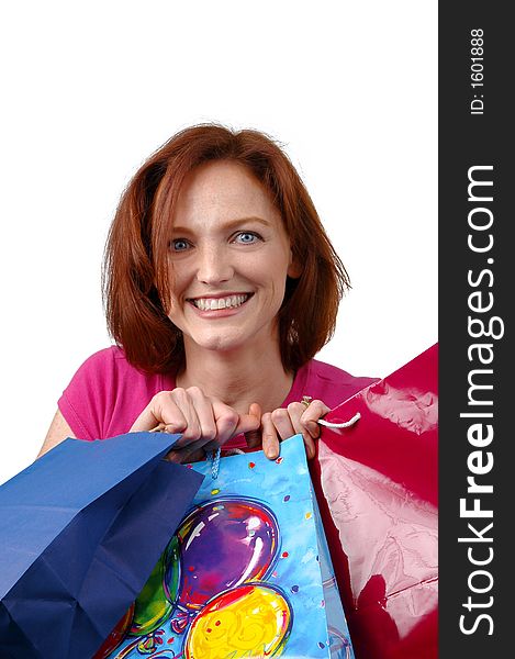 Woman with shopping bags on a white background
