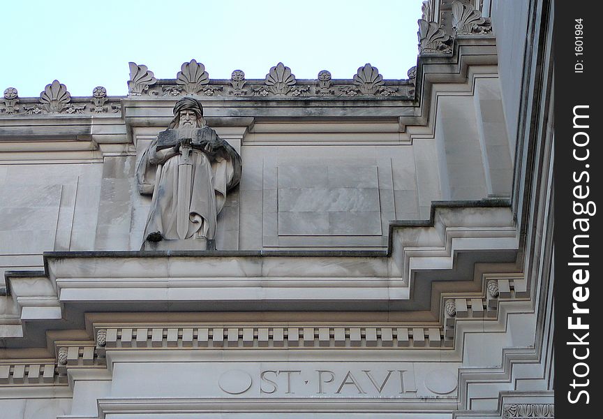 Architectural detail of Saint Paul on the facade of the Brooklyn Museum