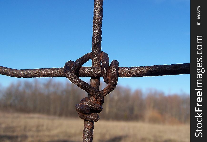 Closeup of Rusty old Farm fence