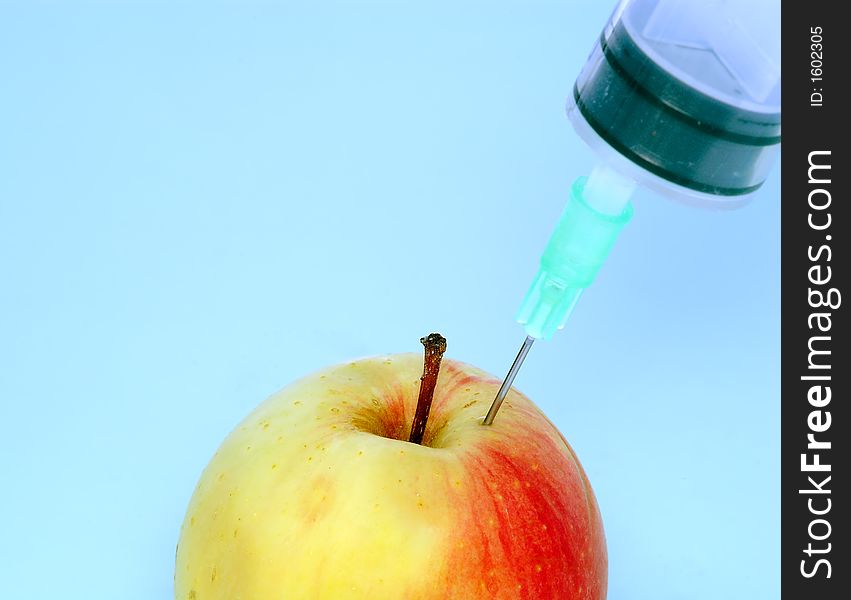 Sick apple and injection (aple skin was infect from virus)