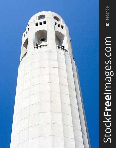 A detailed view of Coit Tower in San Francisco