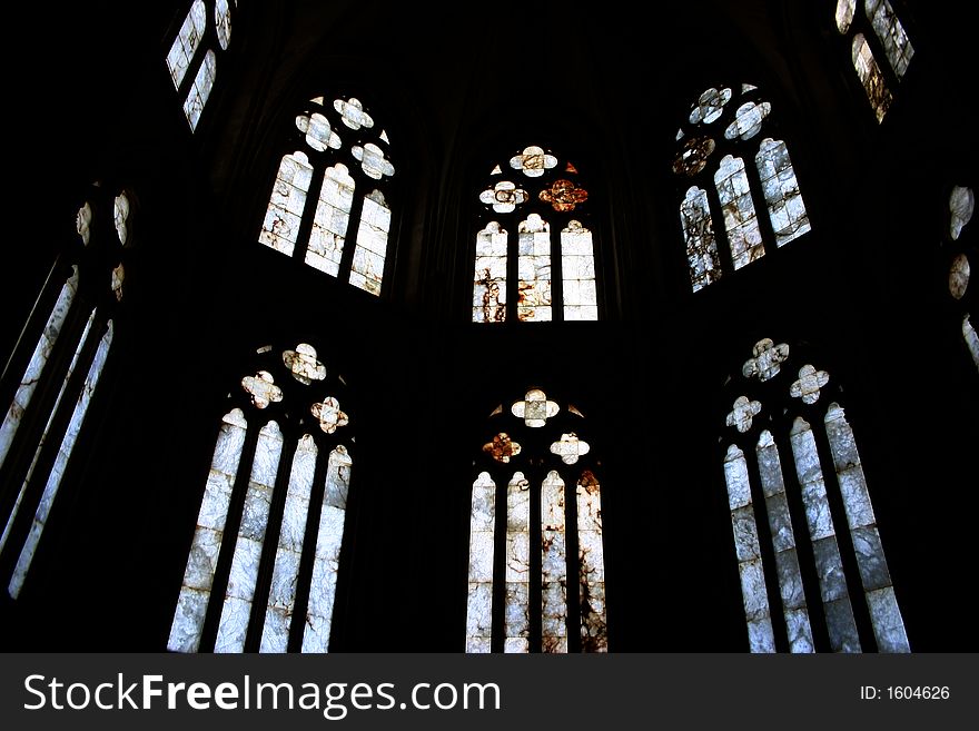 Colorful alabaster windows in the cister monastery in Canas, Rioja, Spain. Colorful alabaster windows in the cister monastery in Canas, Rioja, Spain