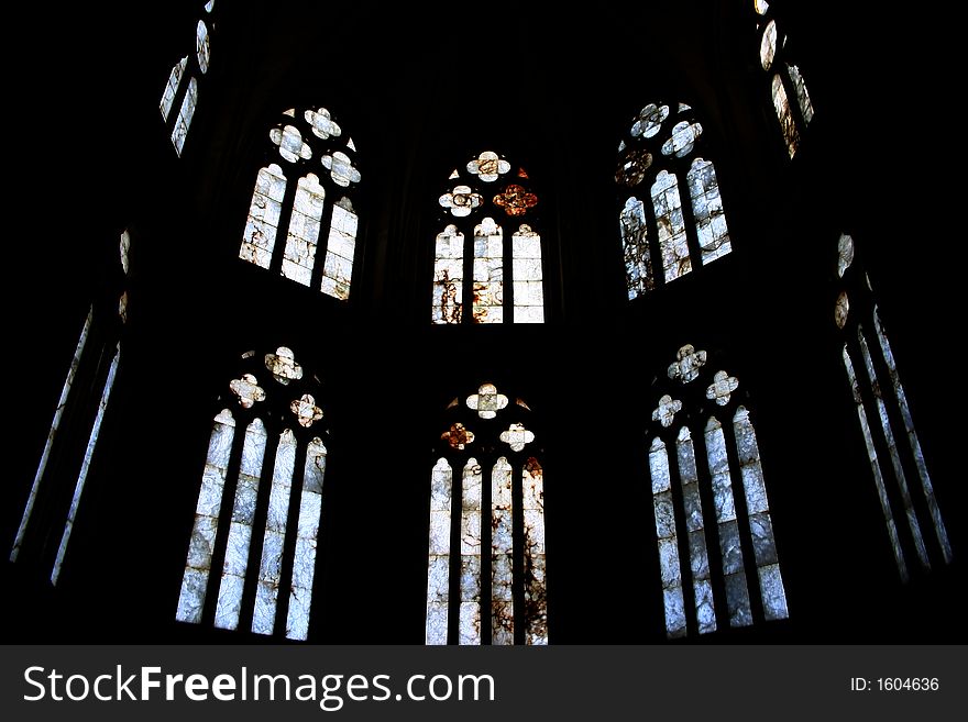 Colorful alabaster windows in the cister monastery in Canas, Rioja, Spain. Colorful alabaster windows in the cister monastery in Canas, Rioja, Spain