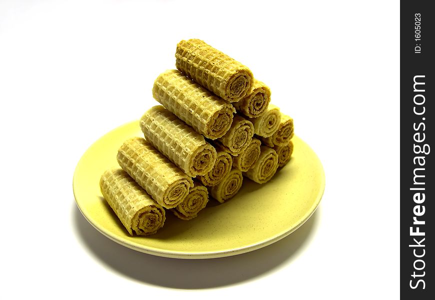 Golden wafers on a plate