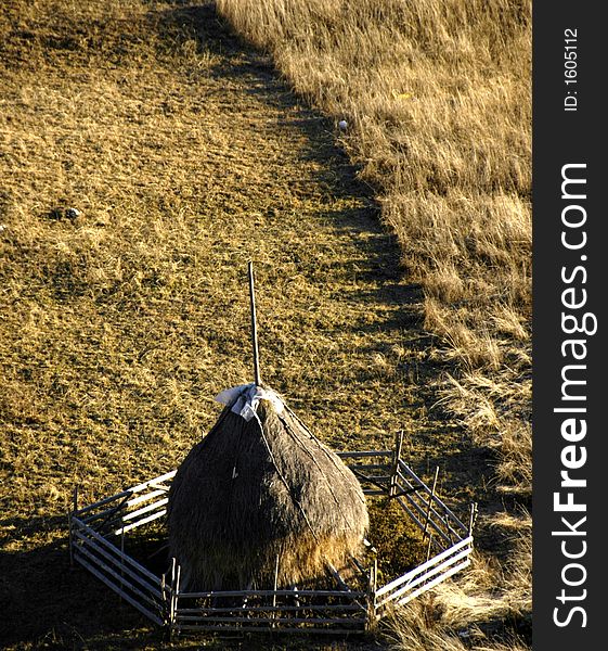 Haystack in autumn, traditional agriculture