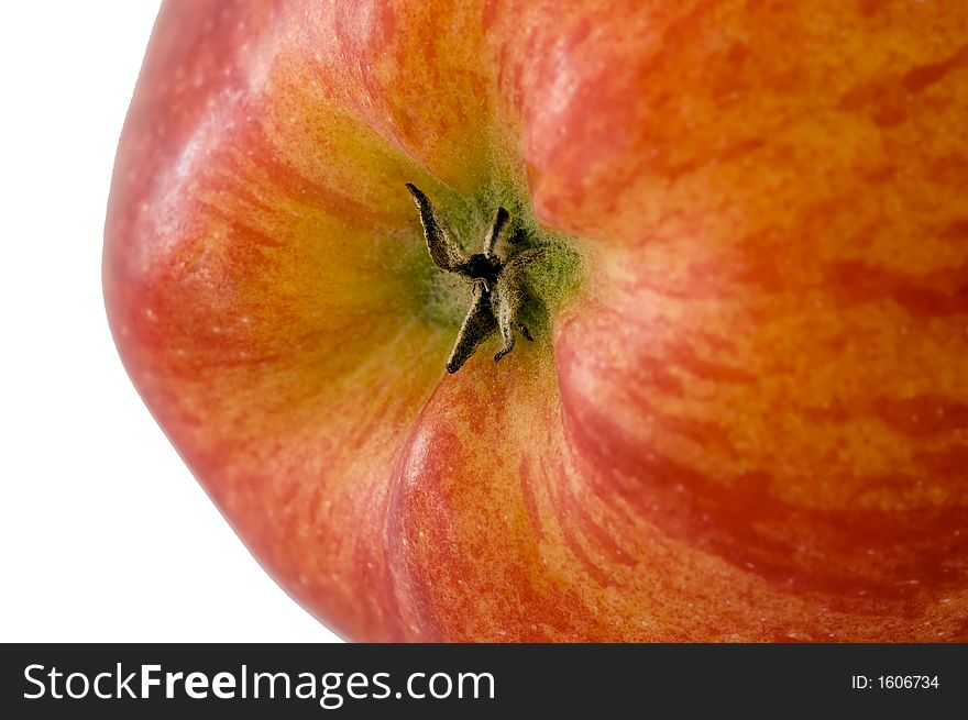 Deep red apple over a white background