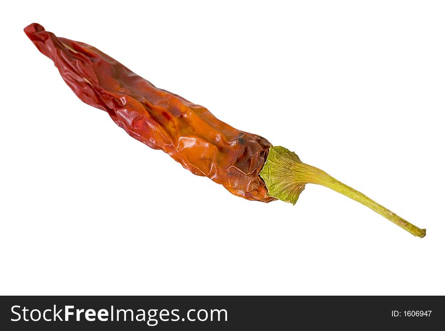 Hot typical italian red dry pepper on a white background. Hot typical italian red dry pepper on a white background