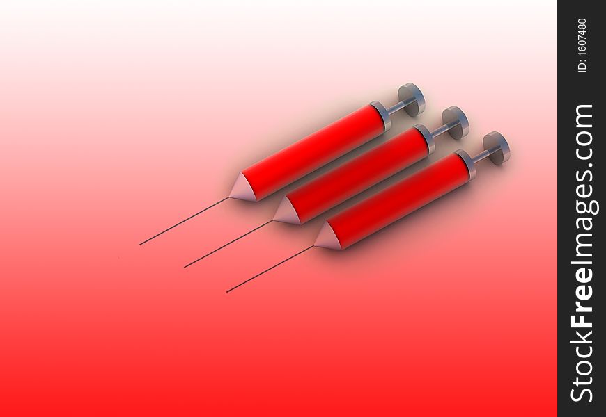 Three syringe's which are full of red blood. Three syringe's which are full of red blood.