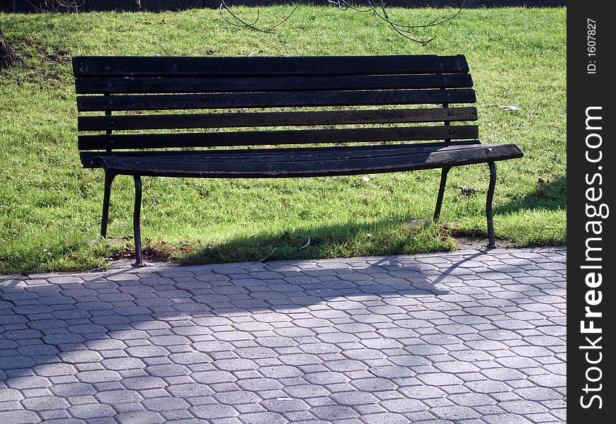 Alone and empty wooden bench in the park