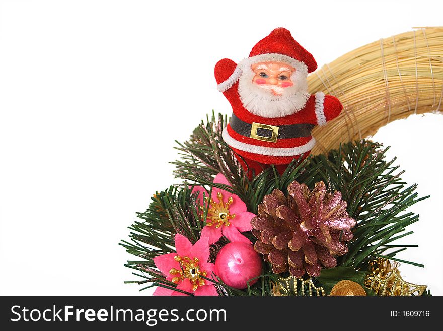 Christmas decoration with santa isolated on white background