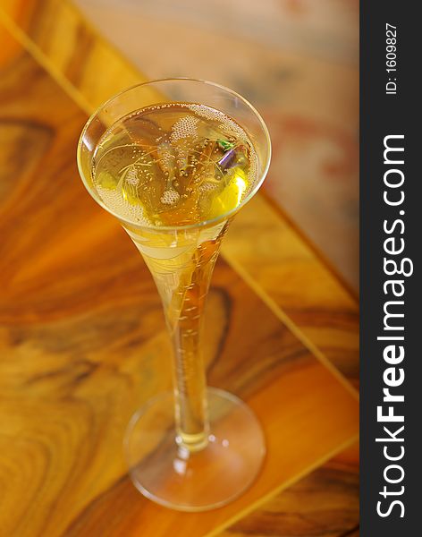 Champagne in glass on table