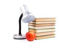 Table Lamp, Apple And Books Royalty Free Stock Photography