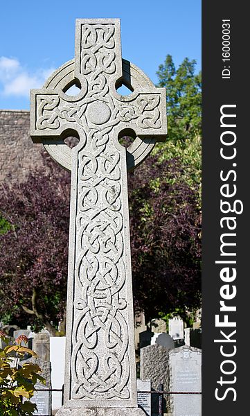 Detail of a celtic crucifix in a Scottish cementary