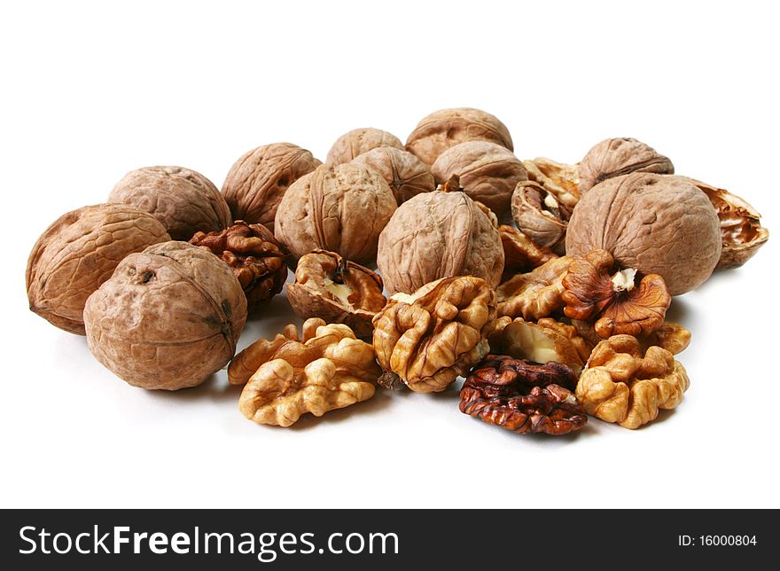 Walnut (Juglans regia) on a white background, isolated