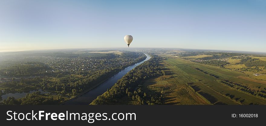 Aerial view on hot air balloon