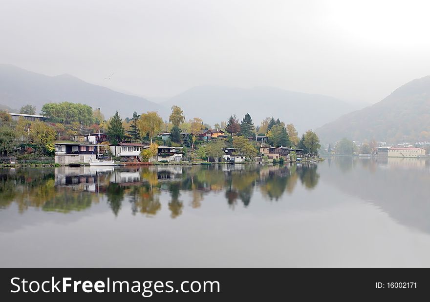 Riverside houses near a river in Czech