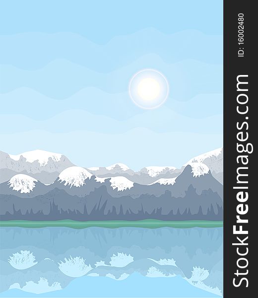 Landscape with lake in which mountain tops are reflected. Landscape with lake in which mountain tops are reflected