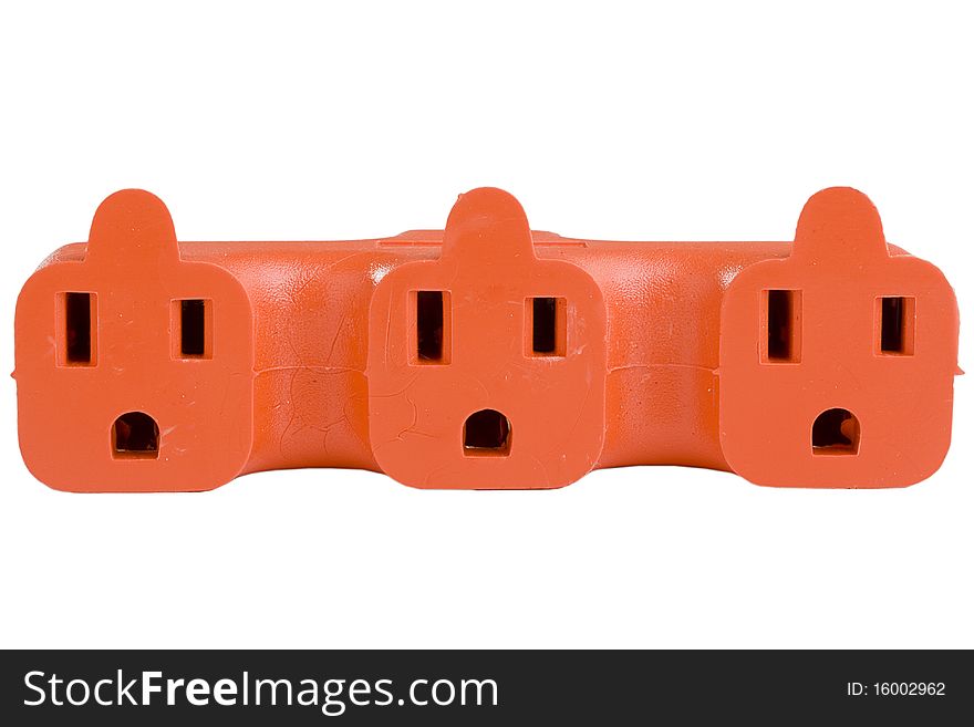 Orange outlet surge adapter isolated on a white background.