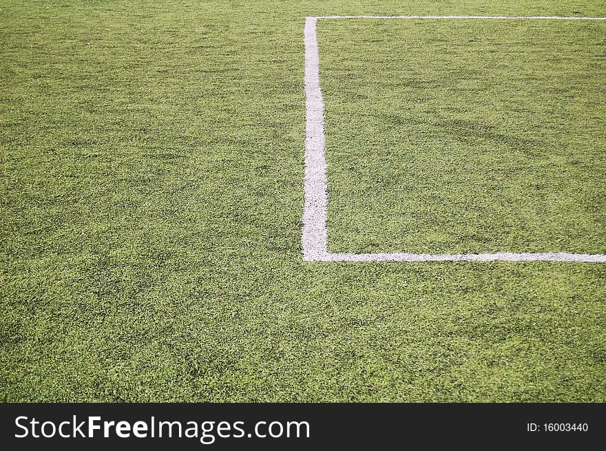 Penalty area on artificial soccer pitch.