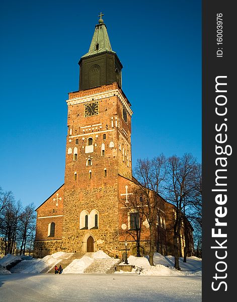 Turku Cathederal at sunset time in winter