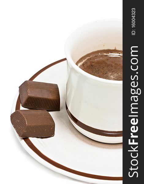 Chocolate with cup on white