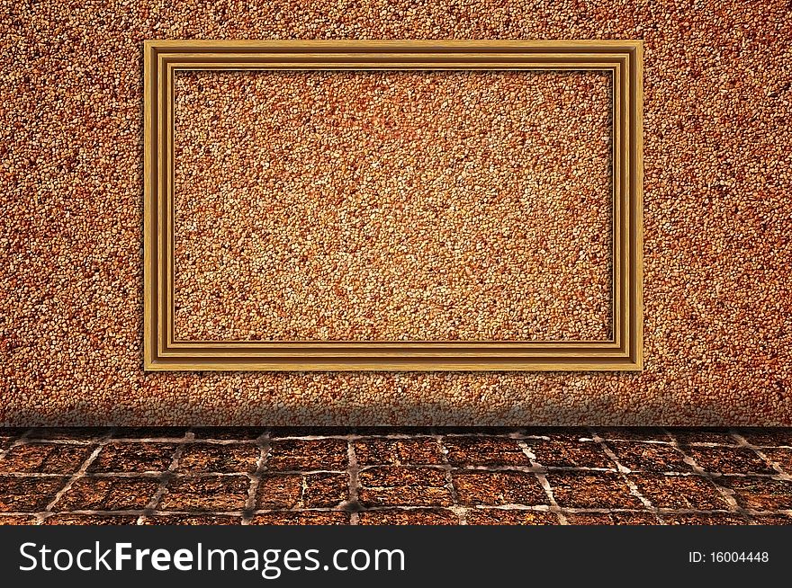Sand wall background with wooden photo frame