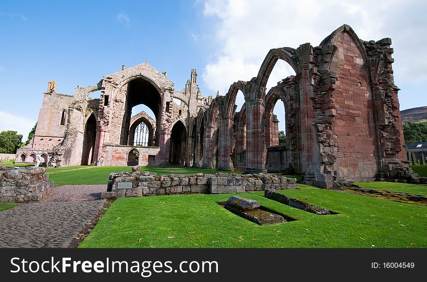 Melrose Abbey monument in Scotland.