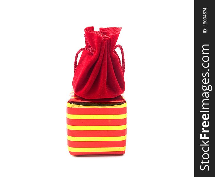 Red handbag, a gift on a white background