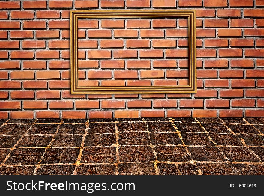 Brickwall pattern wall with wooden photo frame