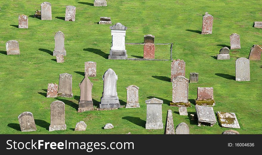 Graveyard with tombstones  at  Melrose Abbey  cemetery  in Scotland