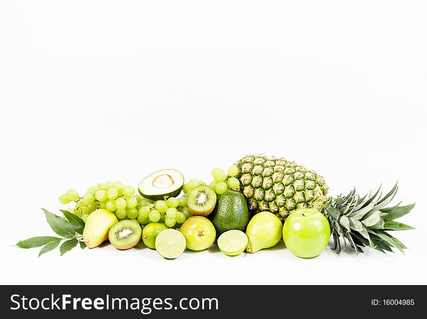 Fresh green fruits isolated on white background.