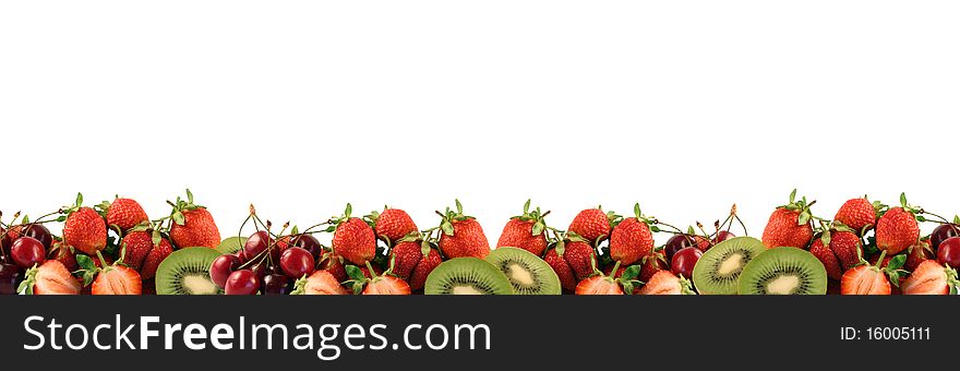 Border of ripe berries on a white background