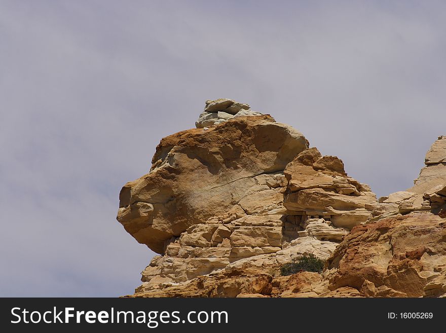 A rock formation rising toward the sky.