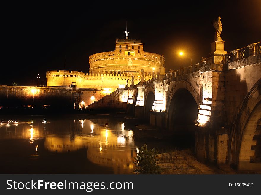 View of  Castel Sant' Angelo night in Rome, Italy